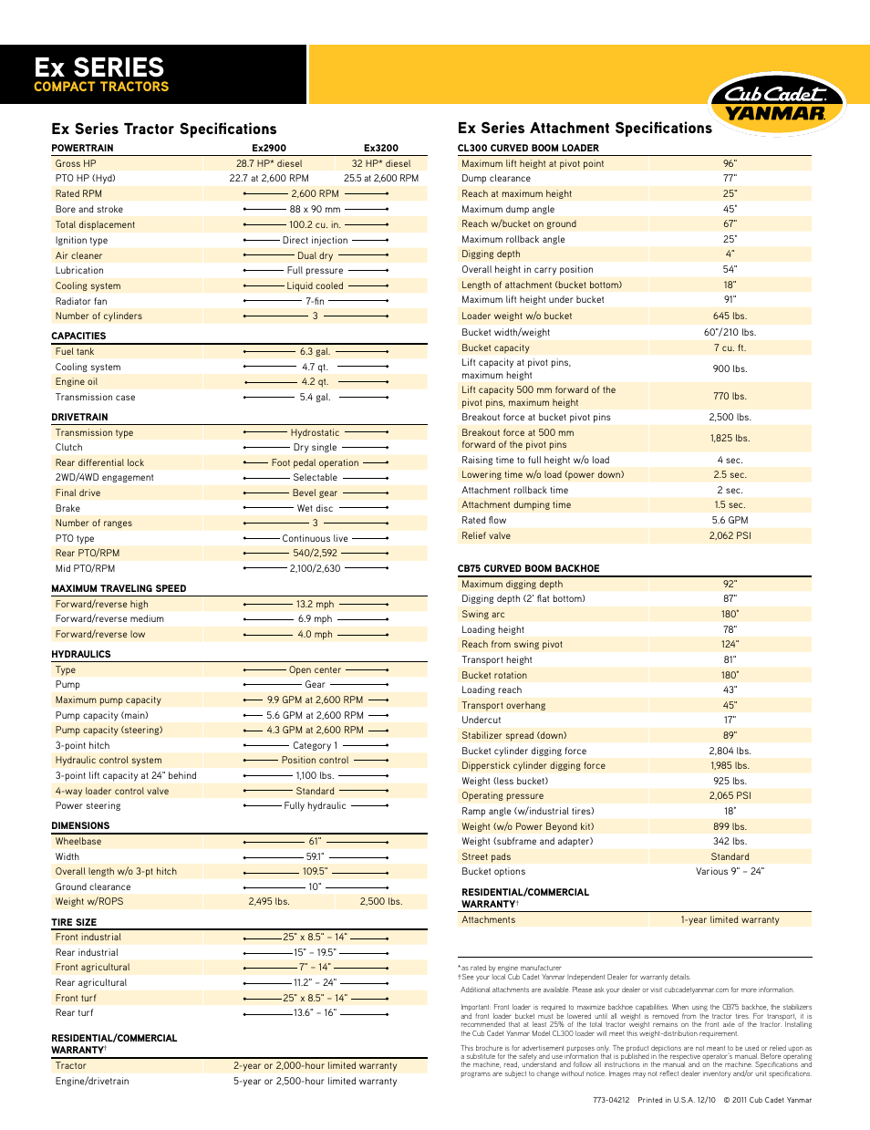 Ex series, Compact tractors | Cub Cadet EX SERIES EX3200 User Manual | Page 2 / 2