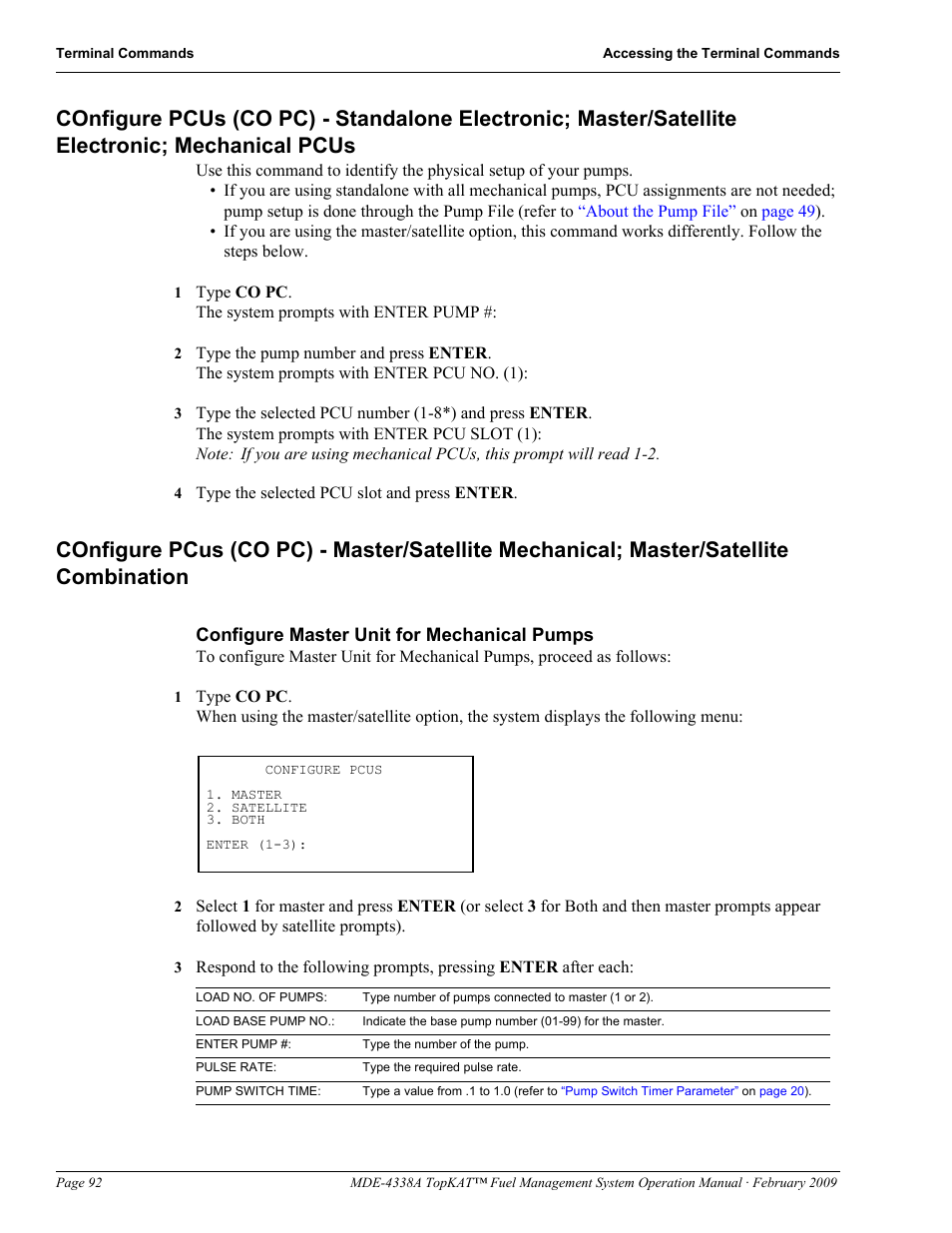 Configure pcus (co pc) - standalone electronic, Master/satellite combination | Gasboy TopKAT Operation Manual User Manual | Page 100 / 160