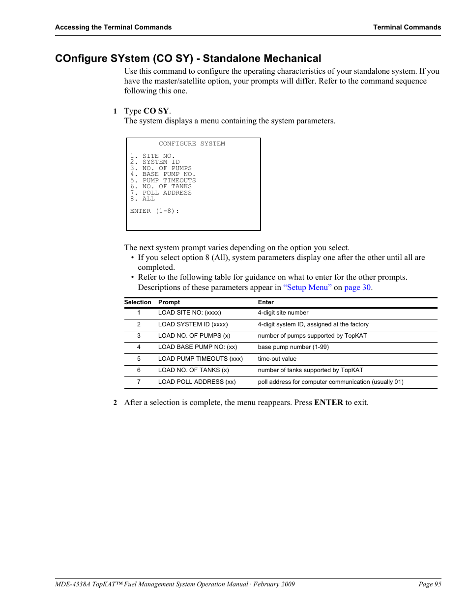 Configure system (co sy) - standalone mechanical | Gasboy TopKAT Operation Manual User Manual | Page 103 / 160