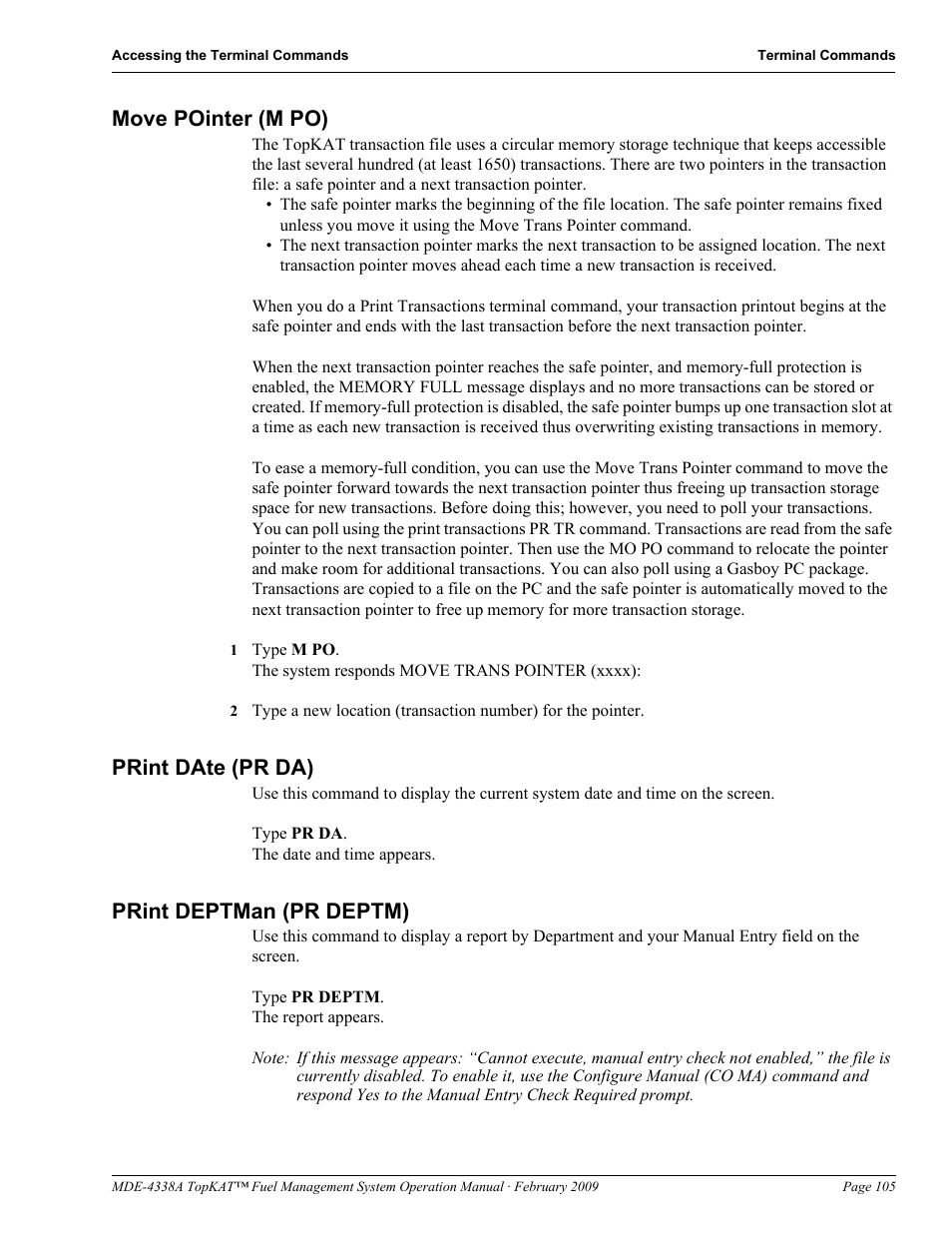 Move pointer (m po), Print date (pr da), Print deptman (pr deptm) | Refer to | Gasboy TopKAT Operation Manual User Manual | Page 113 / 160