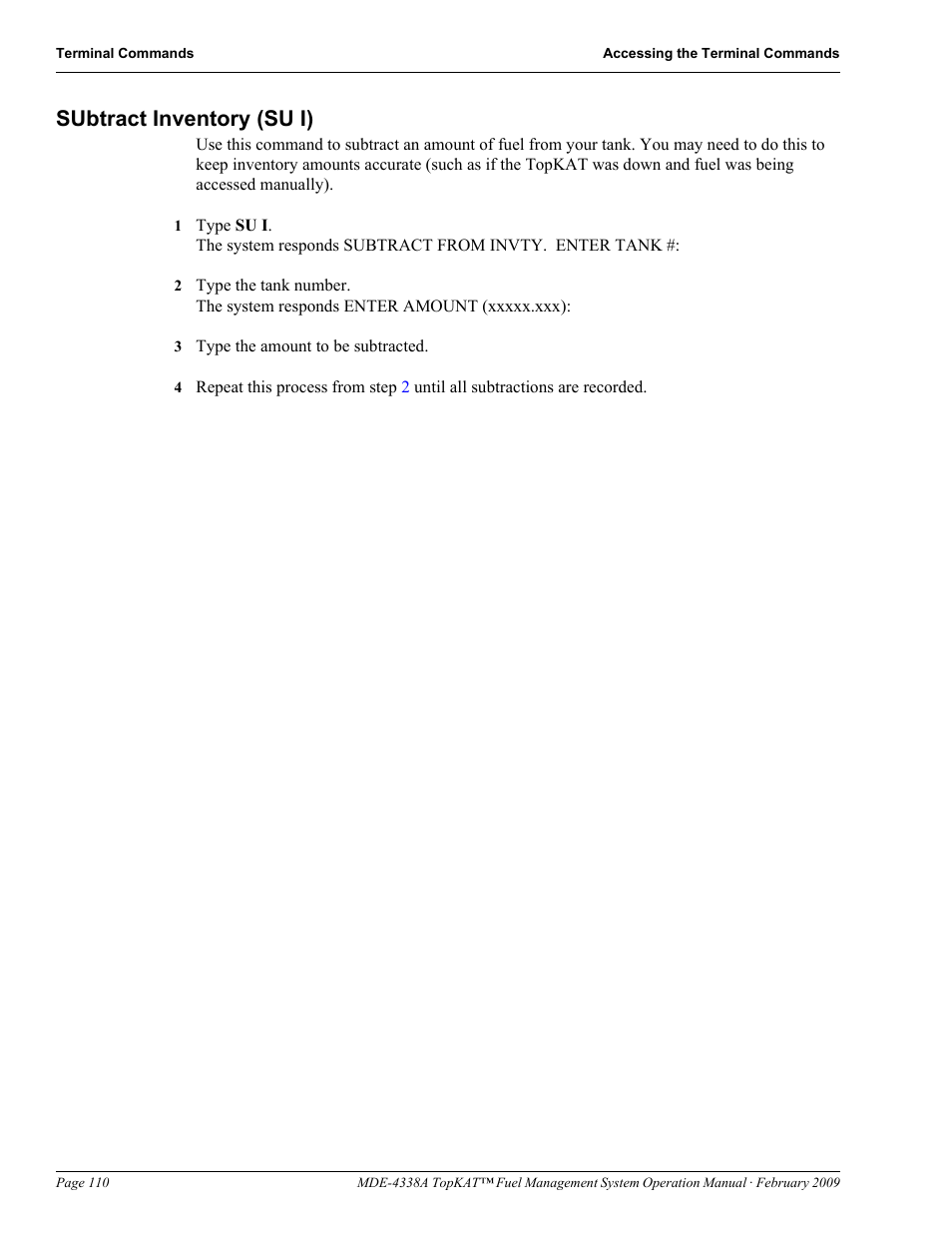Subtract inventory (su i) | Gasboy TopKAT Operation Manual User Manual | Page 118 / 160