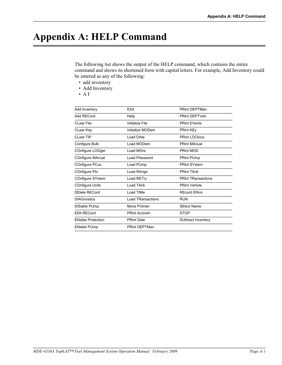 Appendix a: help command, Refer to | Gasboy TopKAT Operation Manual User Manual | Page 119 / 160