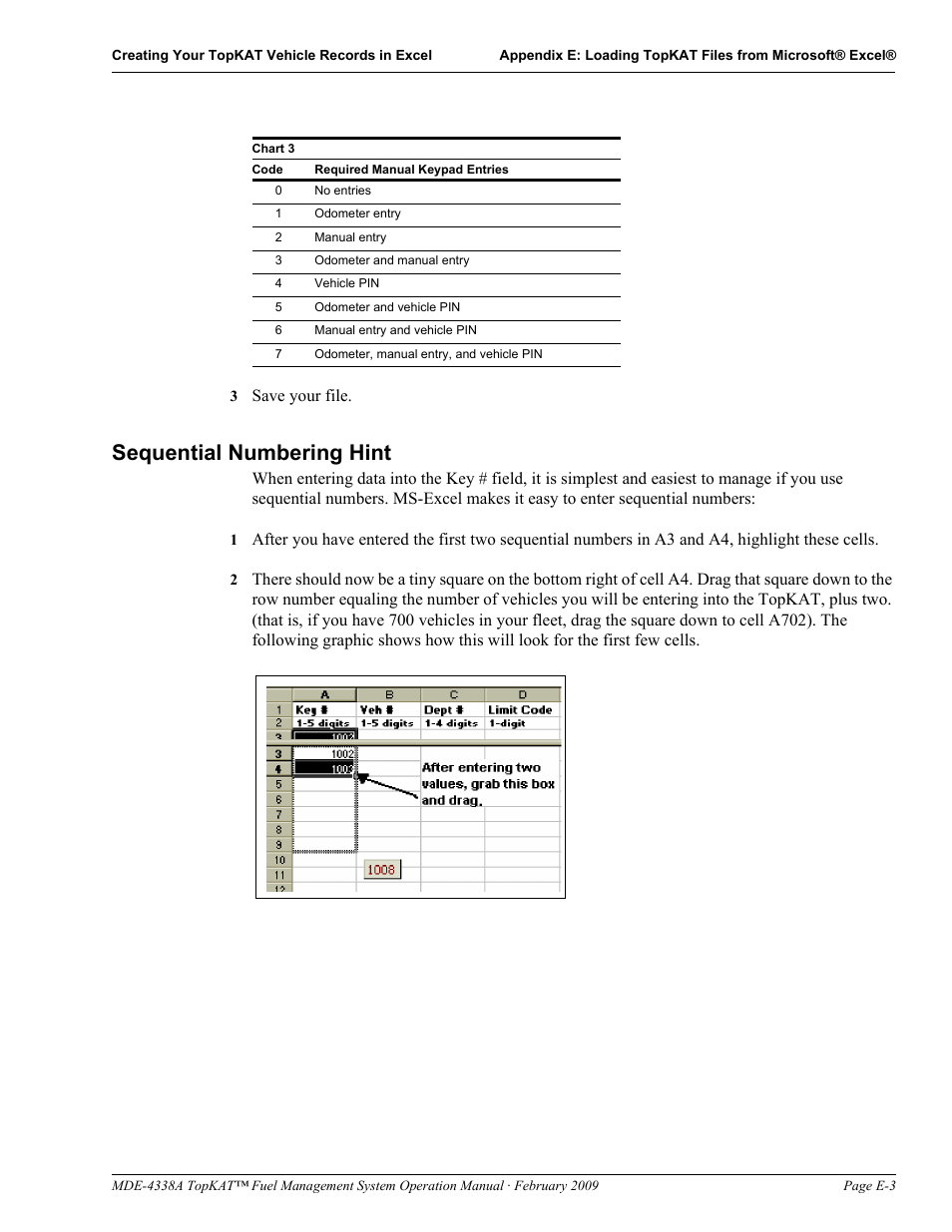 Sequential numbering hint, Chart 3, Save your file | Gasboy TopKAT Operation Manual User Manual | Page 143 / 160