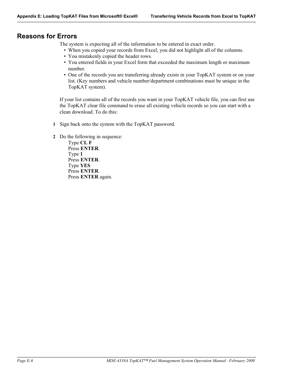 Reasons for errors | Gasboy TopKAT Operation Manual User Manual | Page 146 / 160