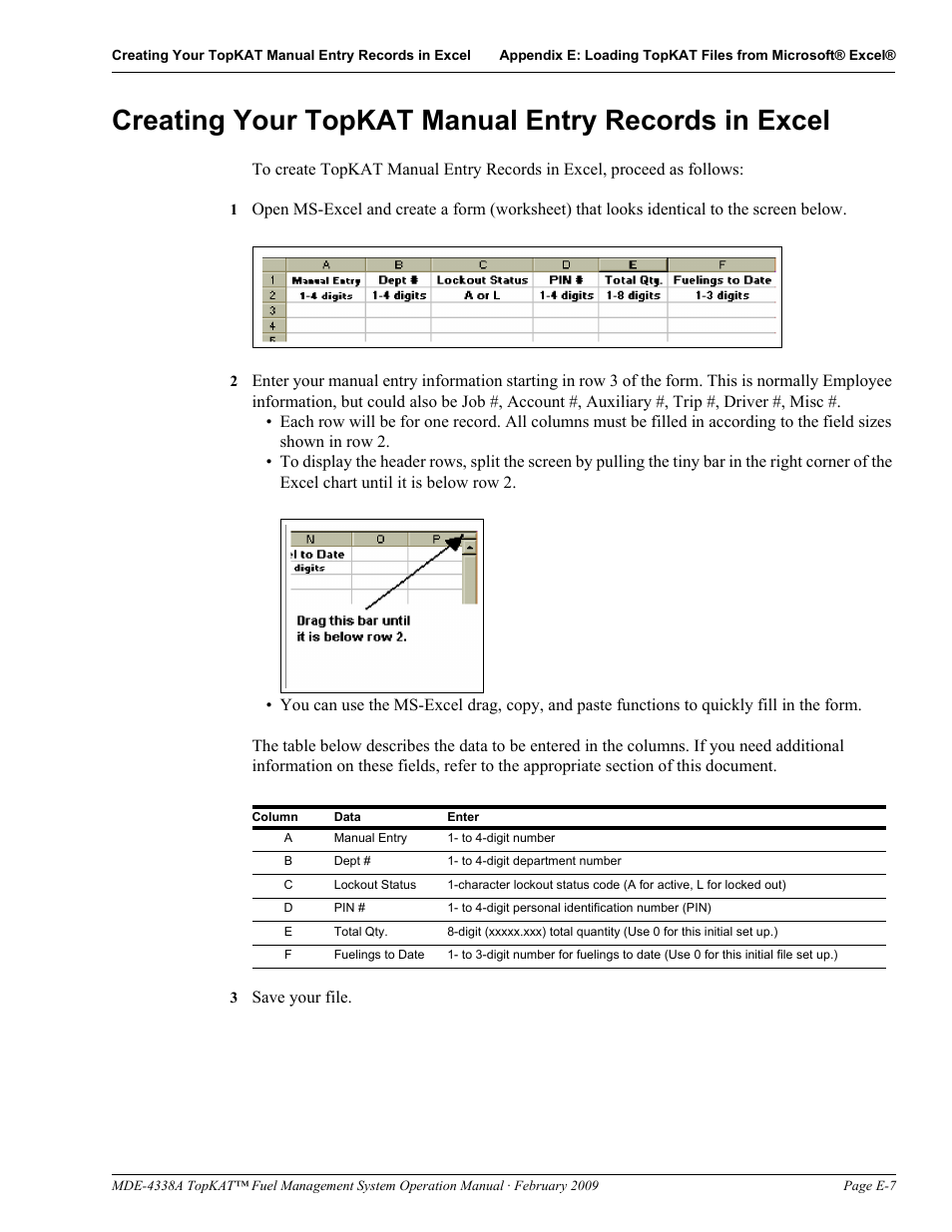 Creating your topkat manual entry records in excel | Gasboy TopKAT Operation Manual User Manual | Page 147 / 160