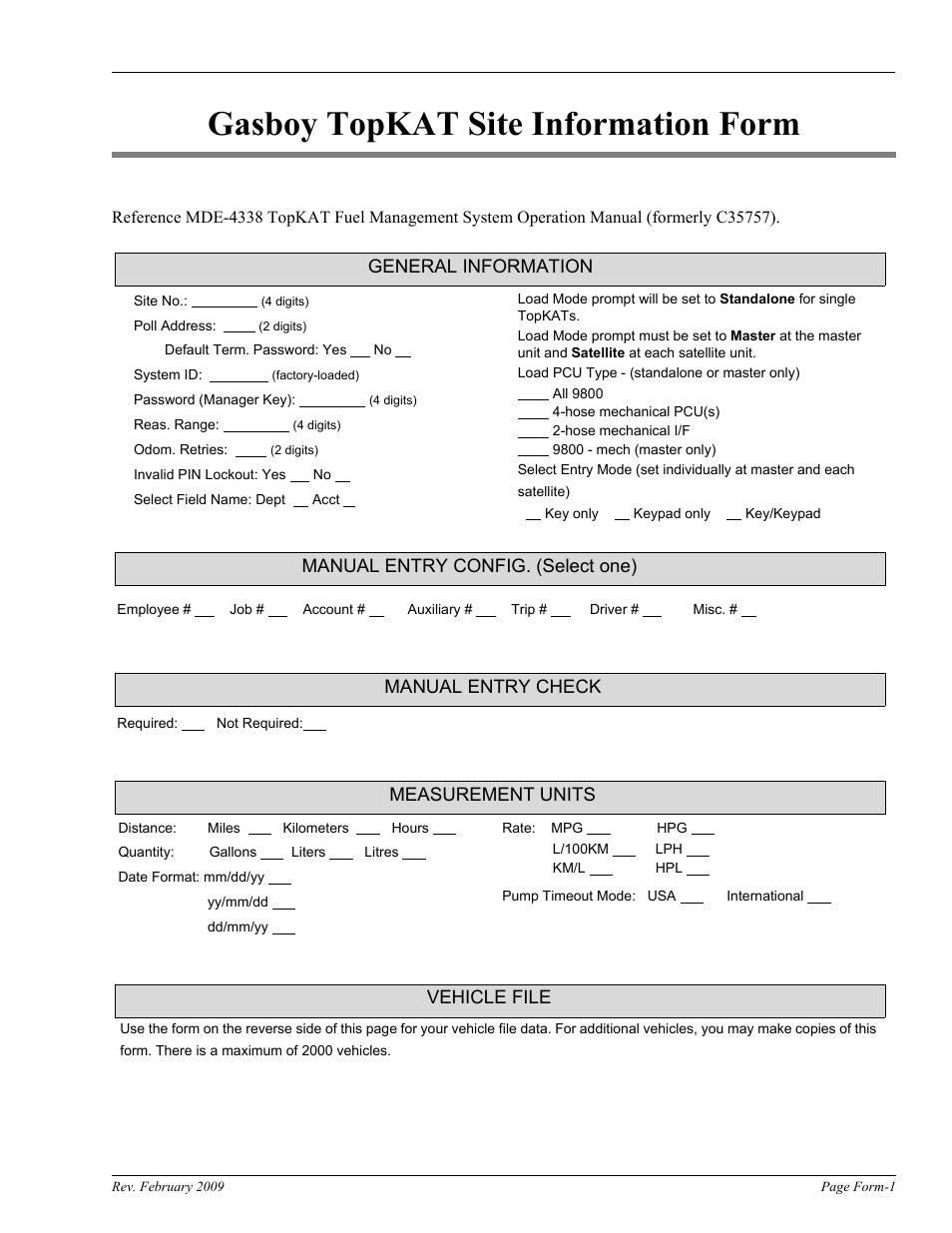 Gasboy topkat site information form | Gasboy TopKAT Operation Manual User Manual | Page 151 / 160