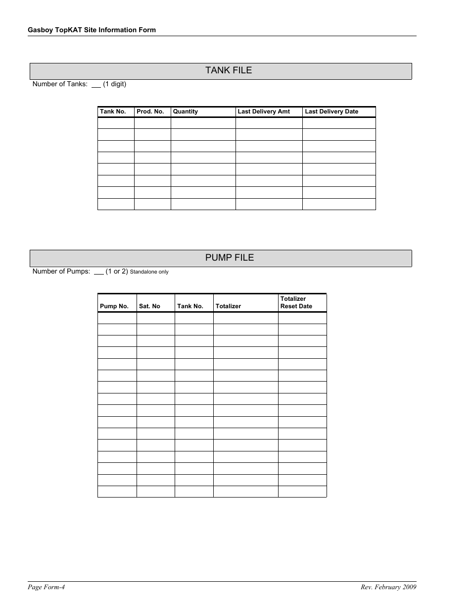 Tank file, Pump file | Gasboy TopKAT Operation Manual User Manual | Page 154 / 160
