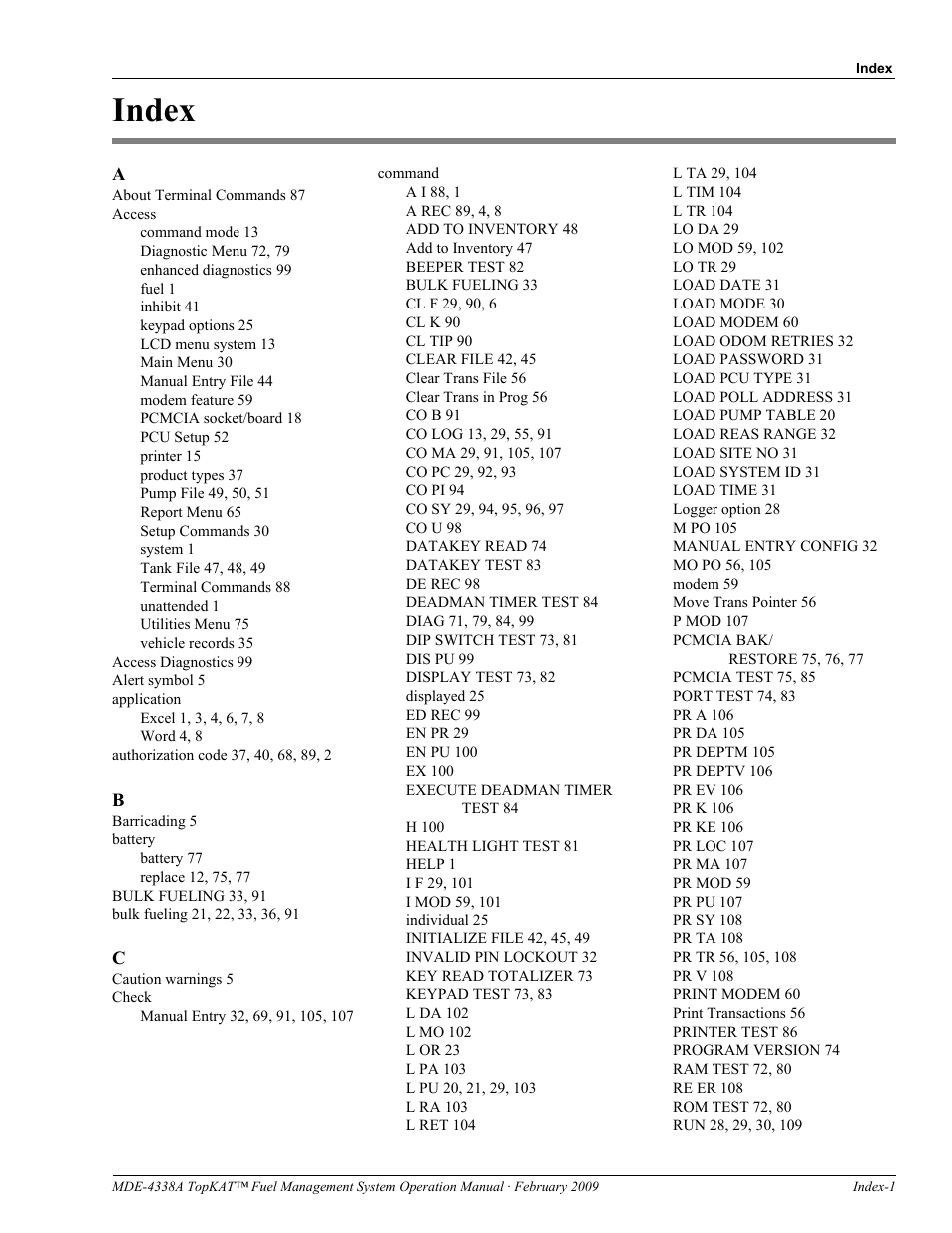 Index, Index-1 | Gasboy TopKAT Operation Manual User Manual | Page 157 / 160