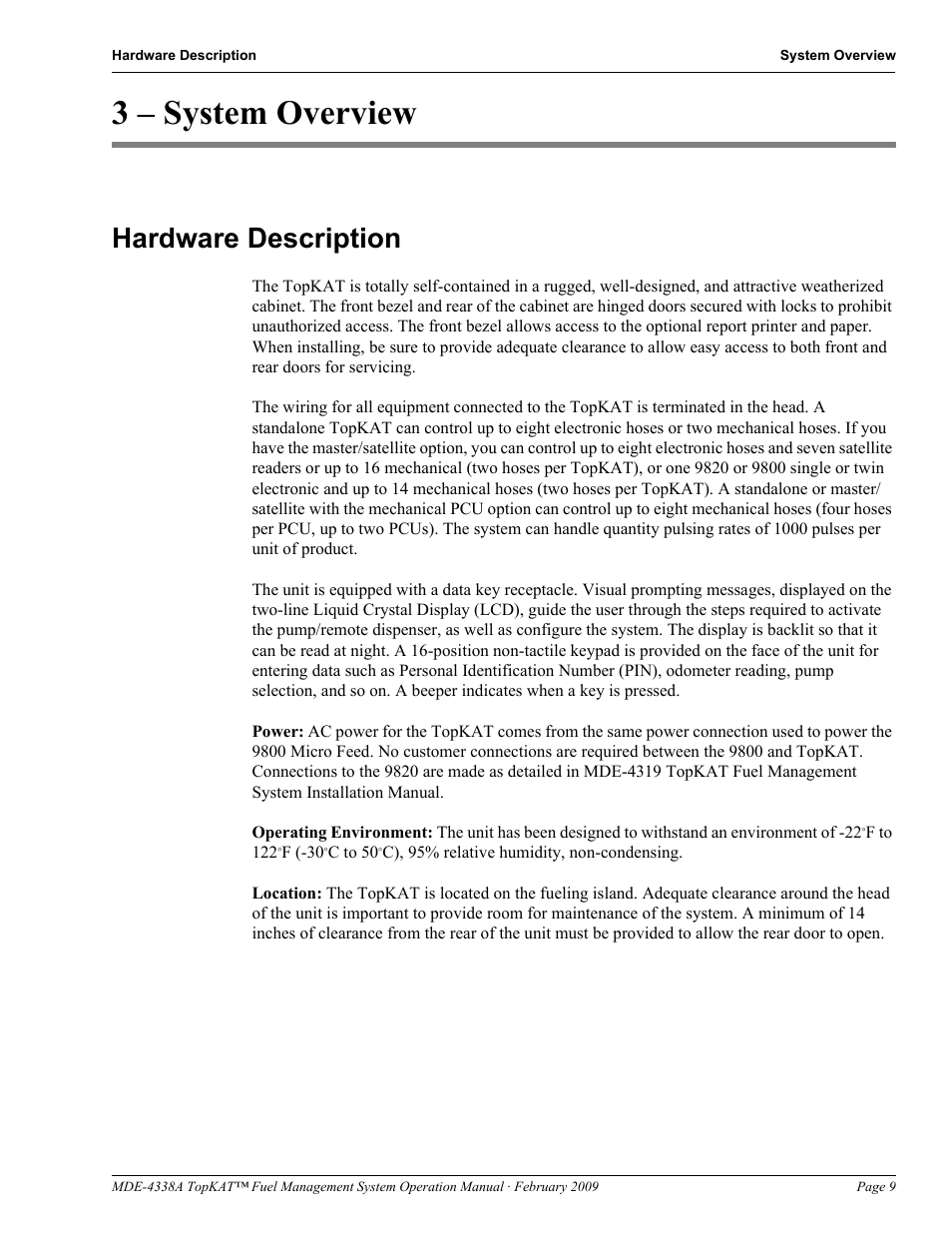 3 - system overview, Hardware description, 3 – system overview | Gasboy TopKAT Operation Manual User Manual | Page 17 / 160
