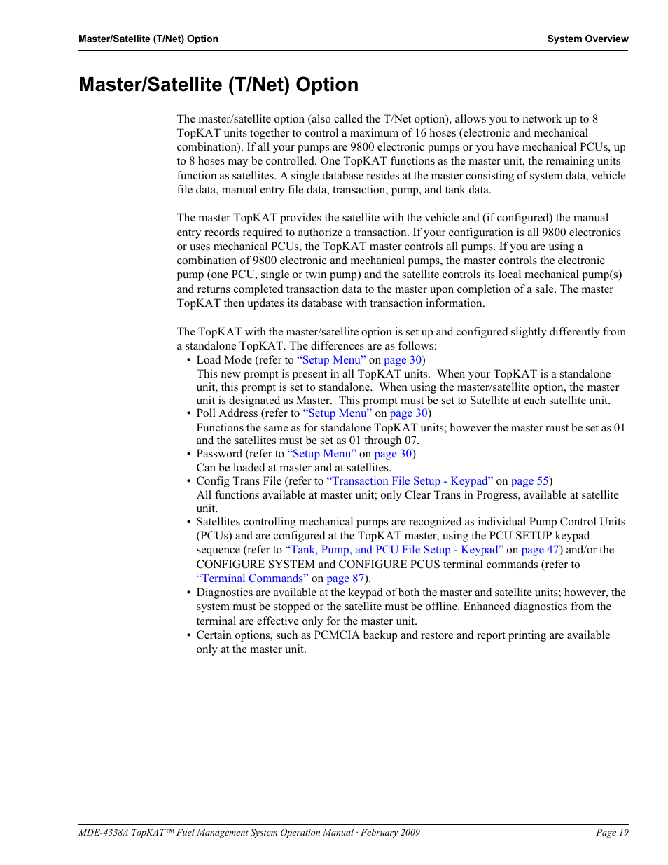Master/satellite (t/net) option | Gasboy TopKAT Operation Manual User Manual | Page 27 / 160