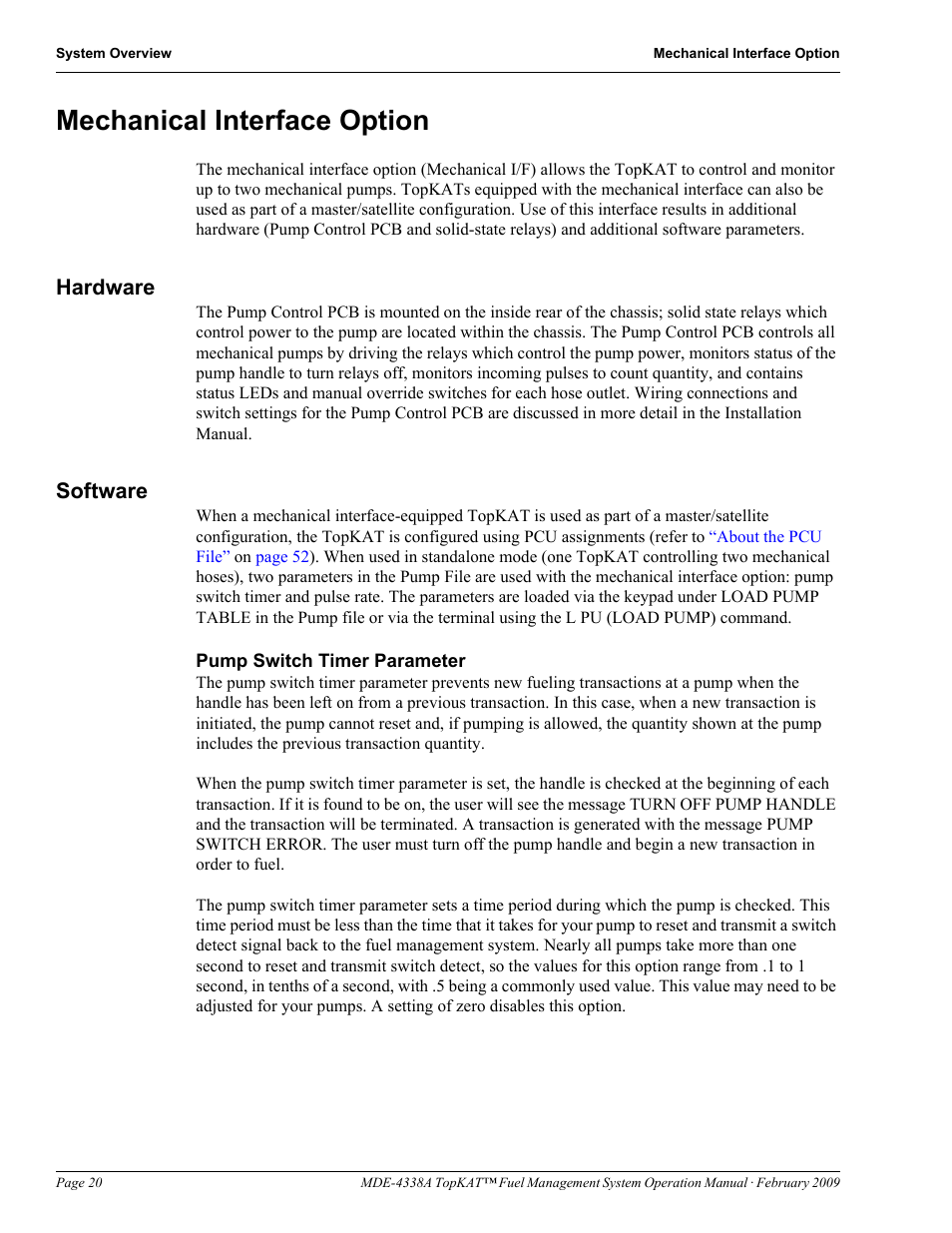 Mechanical interface option, Hardware, Software | Hardware software | Gasboy TopKAT Operation Manual User Manual | Page 28 / 160