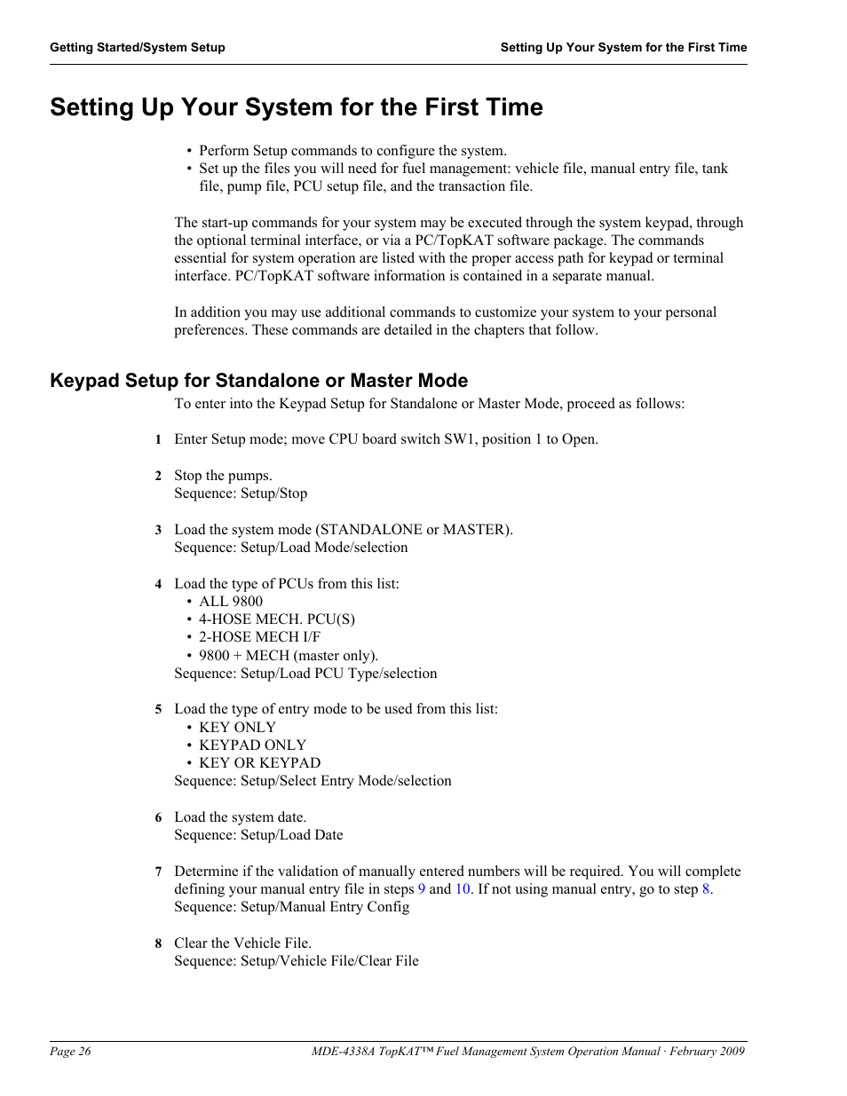 Setting up your system for the first time, Keypad setup for standalone or master mode | Gasboy TopKAT Operation Manual User Manual | Page 34 / 160