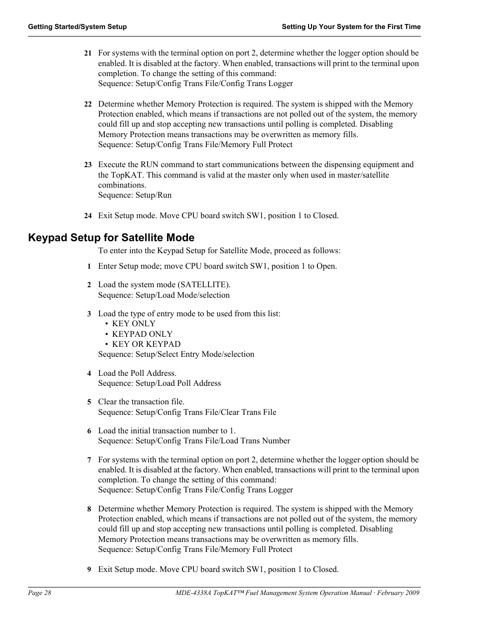 Keypad setup for satellite mode | Gasboy TopKAT Operation Manual User Manual | Page 36 / 160