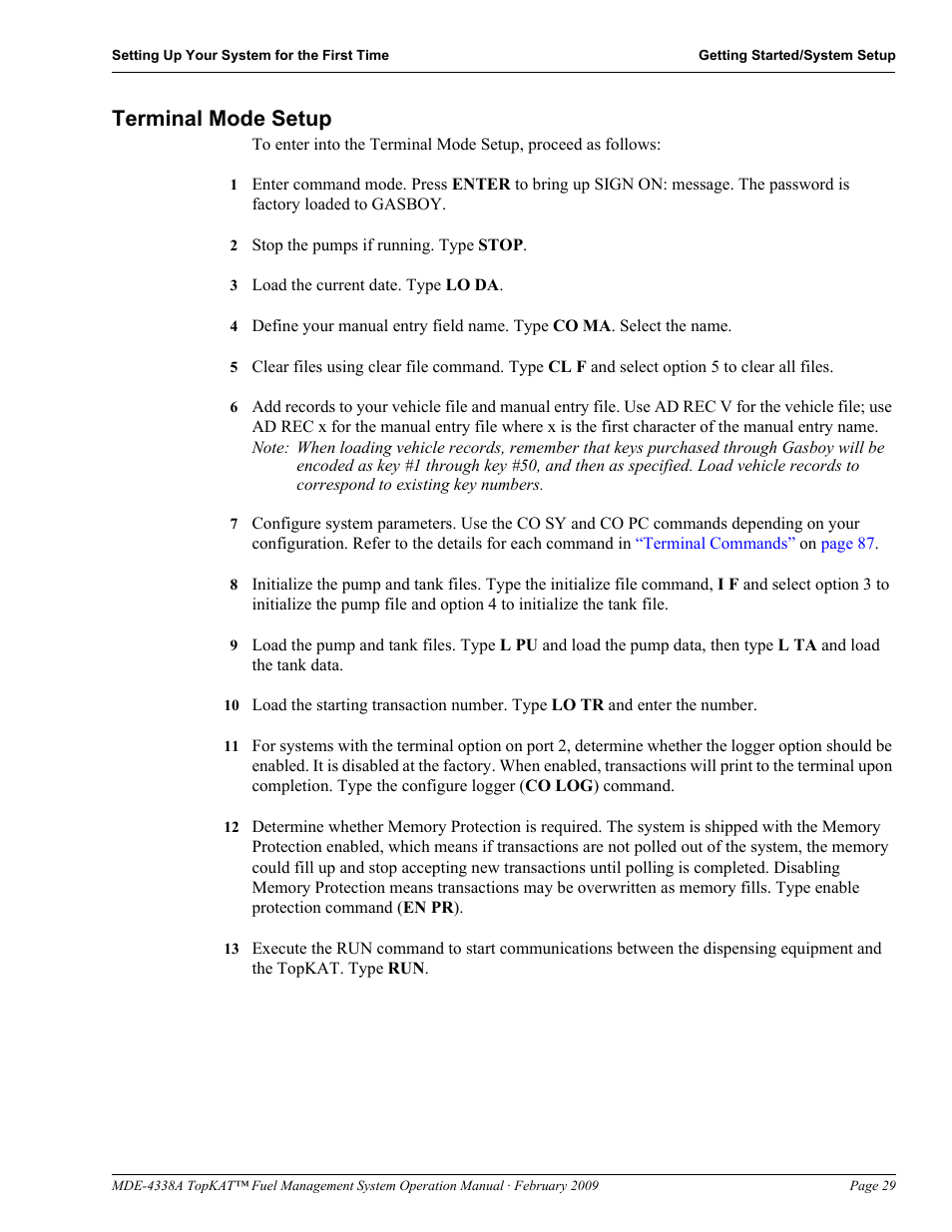 Terminal mode setup | Gasboy TopKAT Operation Manual User Manual | Page 37 / 160