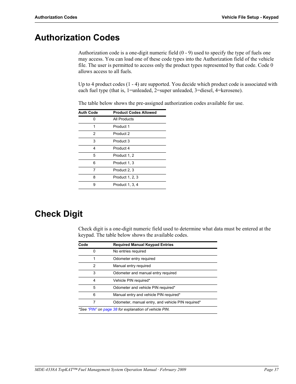 Authorization codes, Check digit, Authorization codes check digit | Gasboy TopKAT Operation Manual User Manual | Page 45 / 160