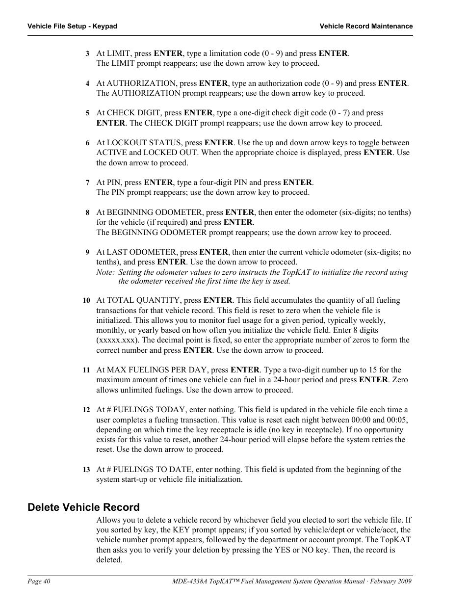 Delete vehicle record | Gasboy TopKAT Operation Manual User Manual | Page 48 / 160
