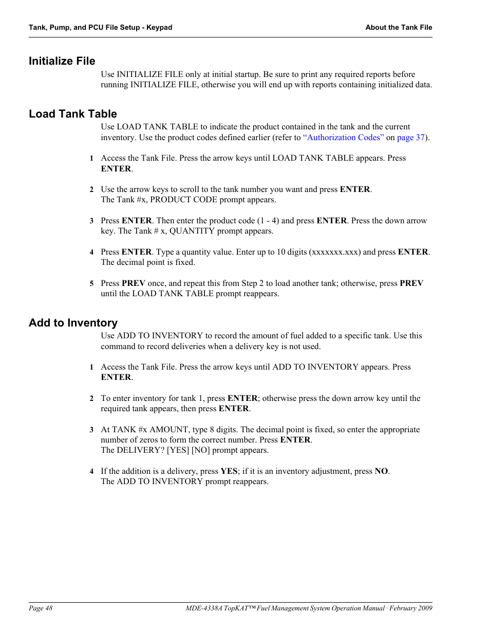 Initialize file, Load tank table, Add to inventory | Initialize file load tank table add to inventory | Gasboy TopKAT Operation Manual User Manual | Page 56 / 160