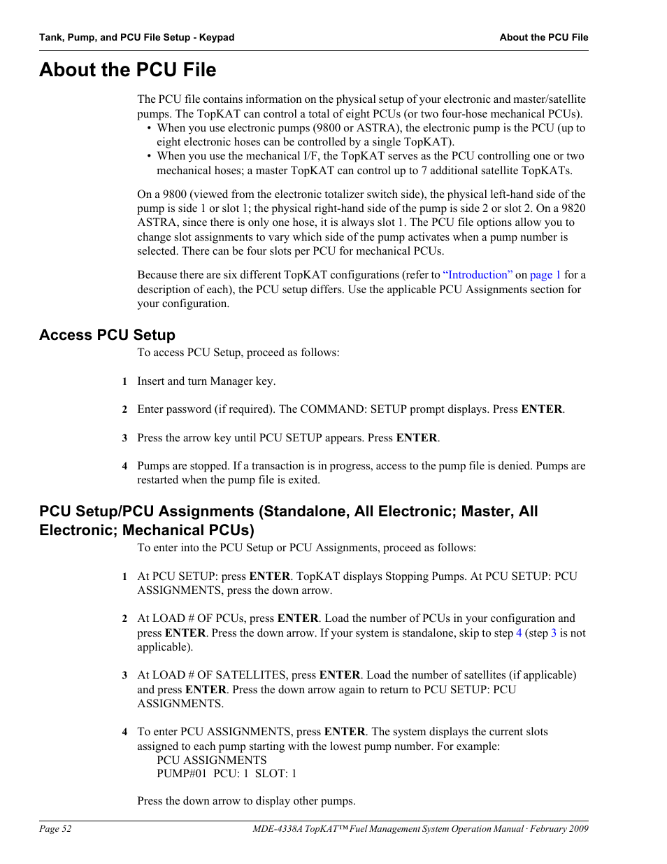 About the pcu file, Access pcu setup, All electronic; mechanical pcus) | About the pcu, File | Gasboy TopKAT Operation Manual User Manual | Page 60 / 160