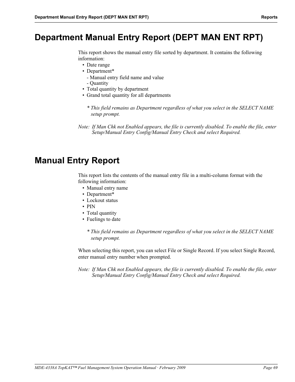 Department manual entry report (dept man ent rpt), Manual entry report | Gasboy TopKAT Operation Manual User Manual | Page 77 / 160