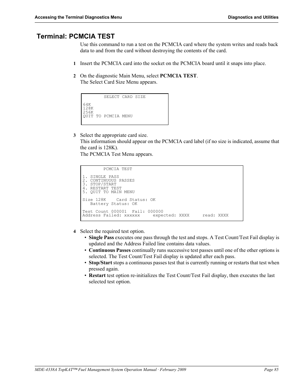 Terminal: pcmcia test | Gasboy TopKAT Operation Manual User Manual | Page 93 / 160