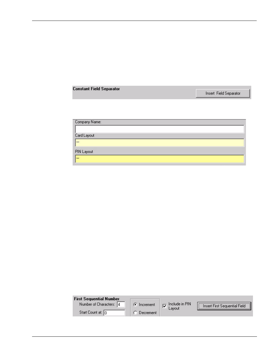 Inserting field separators, Inserting first sequential number | Gasboy Magnetic Card Encoder User Manual | Page 21 / 42