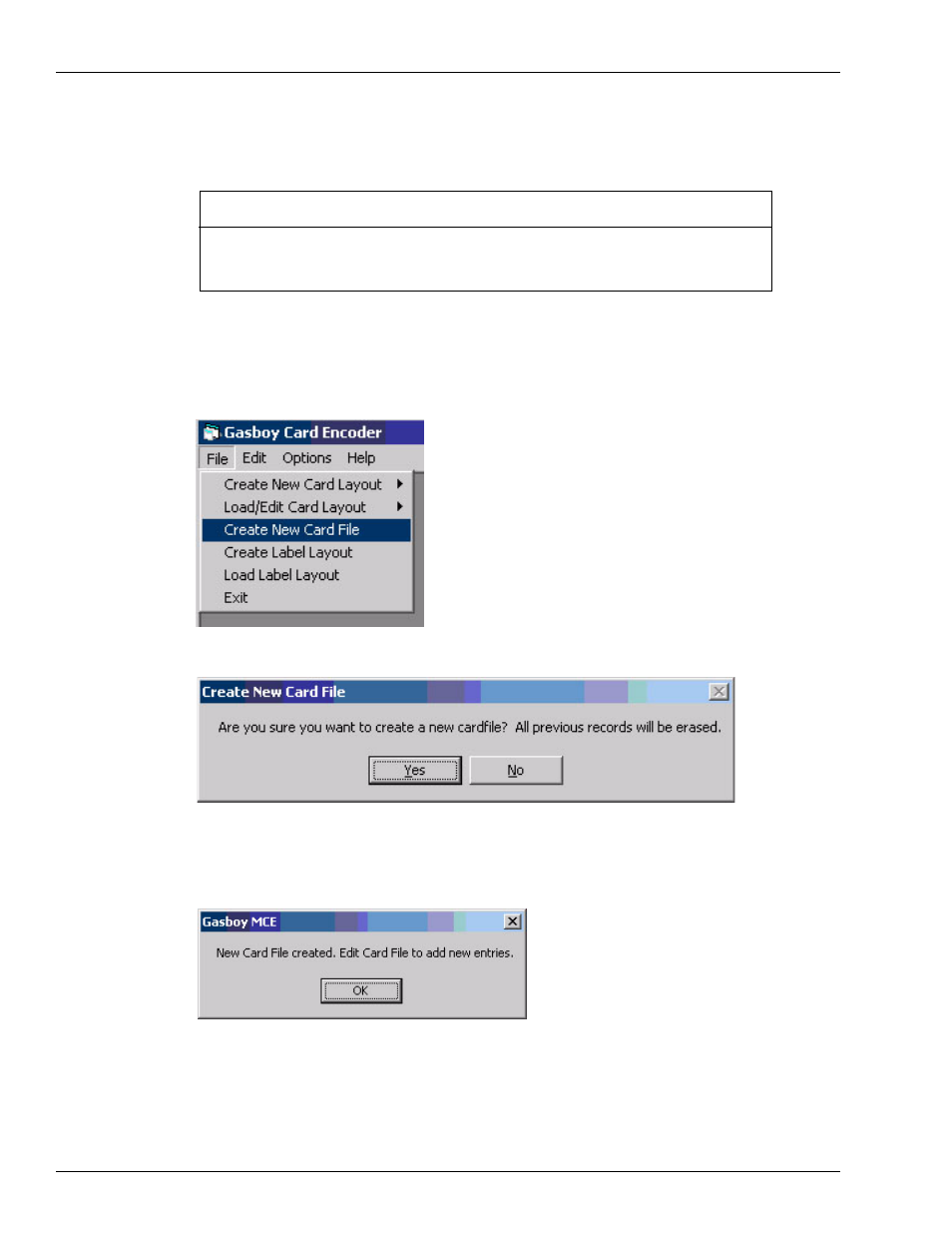 Creating a card file, 3 click ok, Creating a card file -10 | Important information | Gasboy Magnetic Card Encoder User Manual | Page 26 / 42