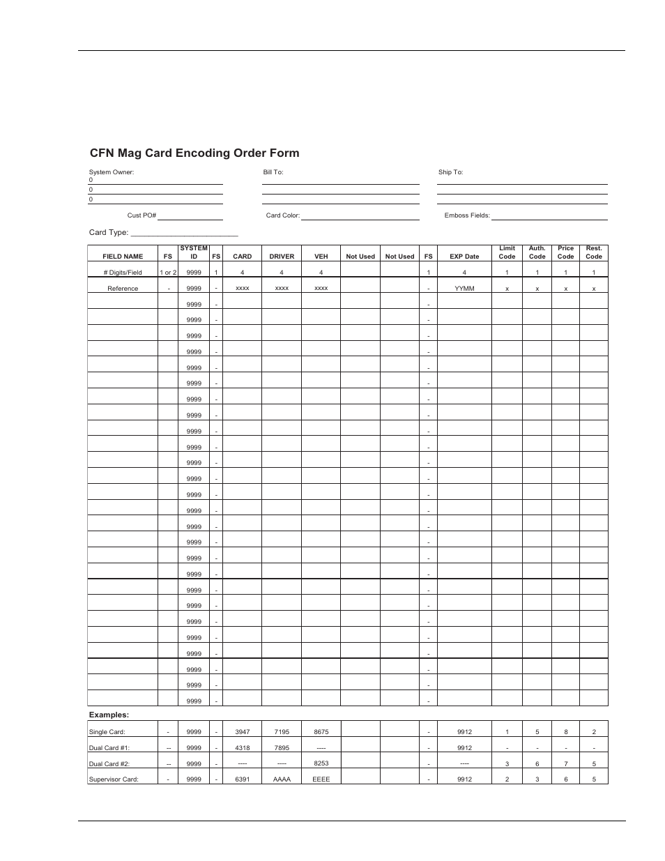 Cfn mag card encoding order form | Gasboy CFN Series User Manual | Page 37 / 42