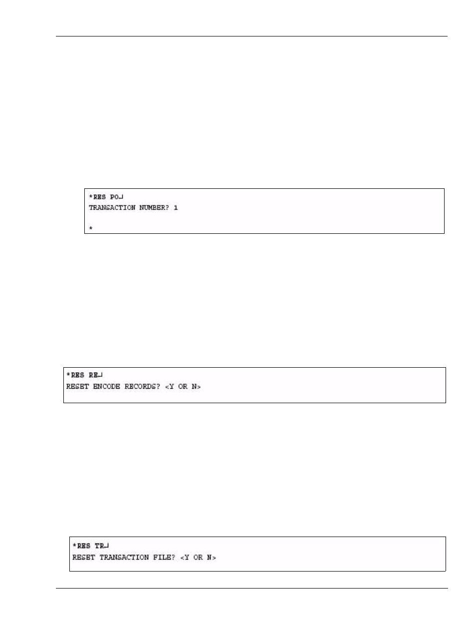 Reset records (res re), Reset transactions (res tr) (1000 fleetkey only) | Gasboy FMS KE200 User Manual | Page 63 / 96