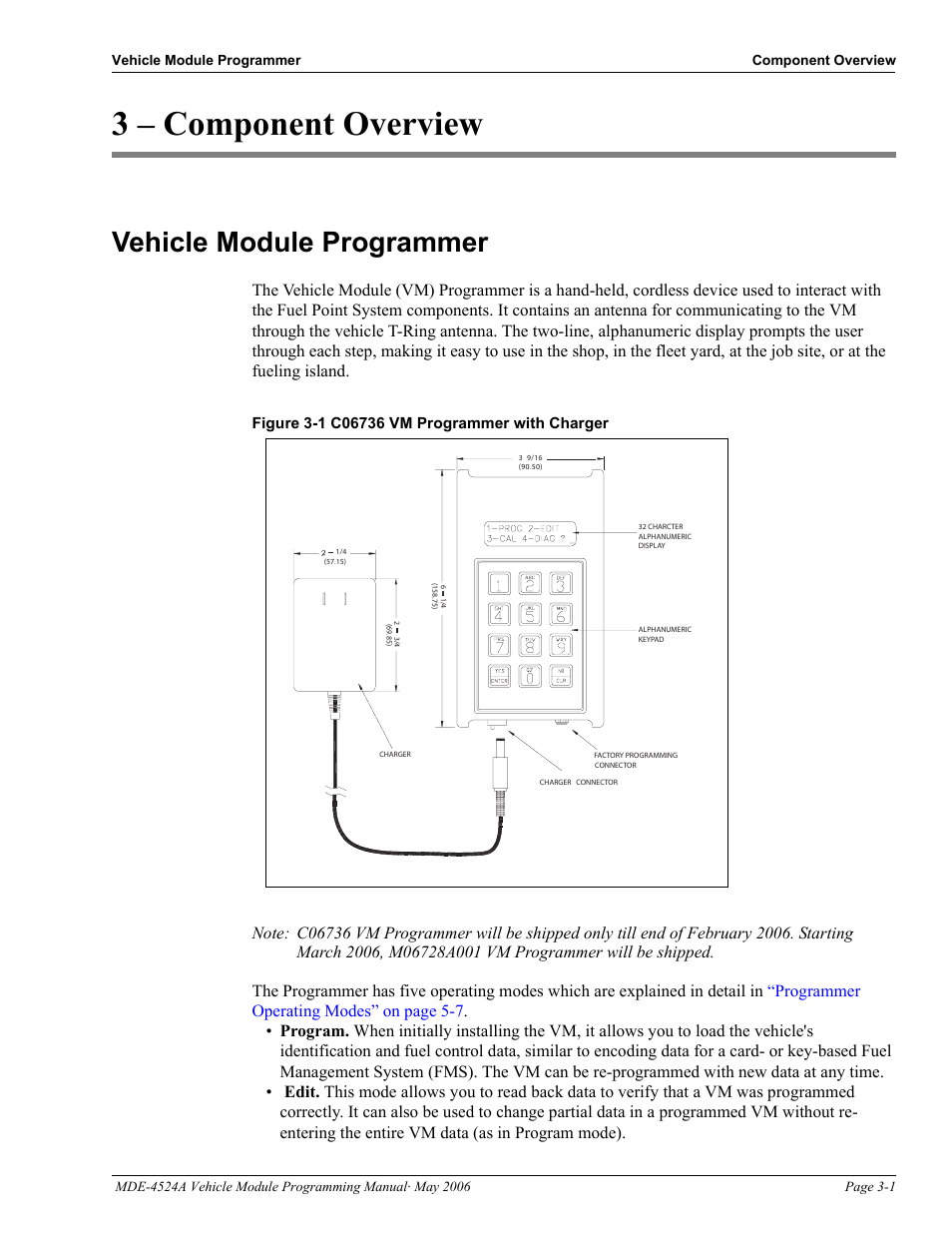 3 - component overview, Vehicle module programmer, 3 – component overview | Vehicle module programmer -1 | Gasboy Fuel Point Vehicle Module User Manual | Page 11 / 48