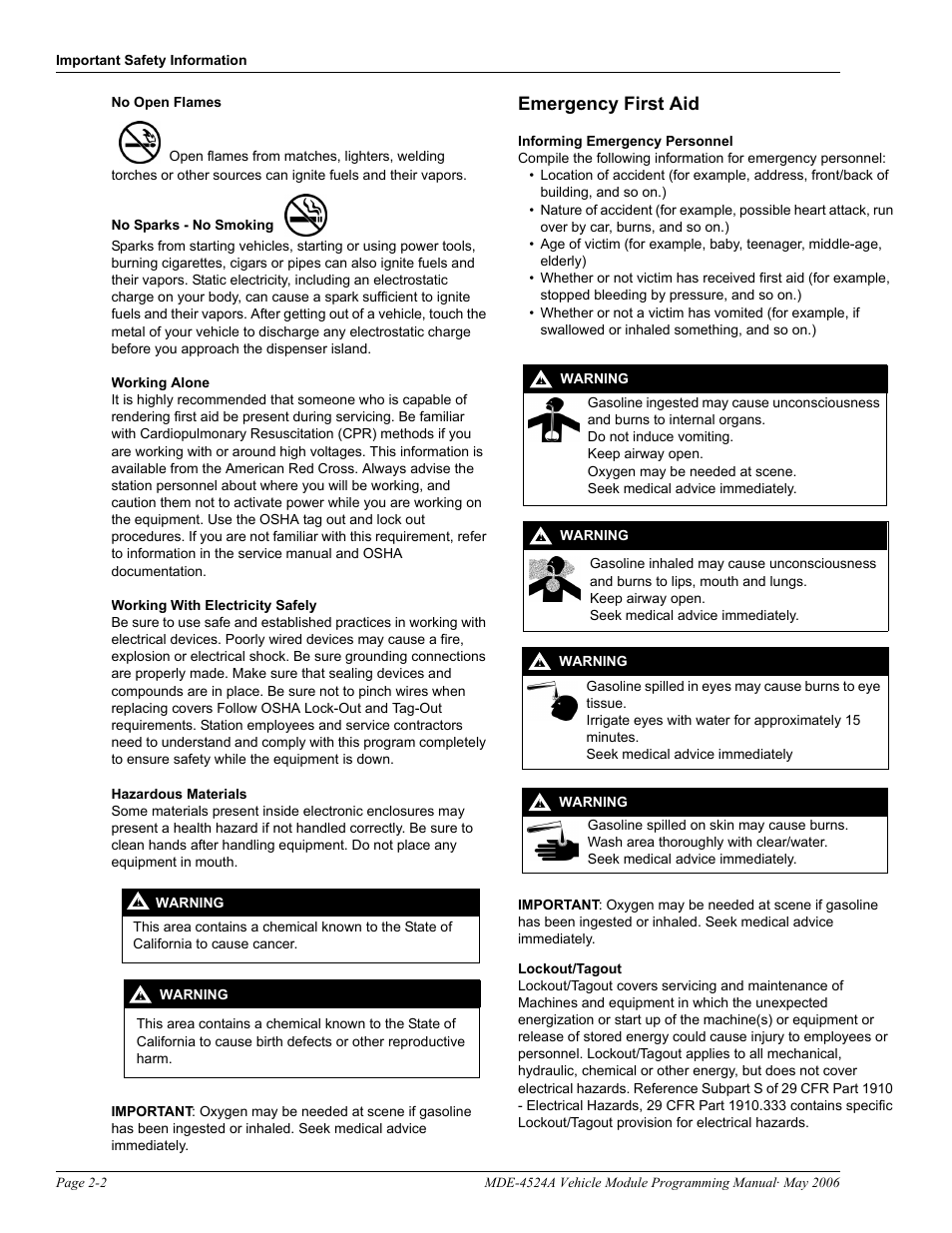 Emergency first aid | Gasboy Fuel Point Vehicle Module User Manual | Page 8 / 48