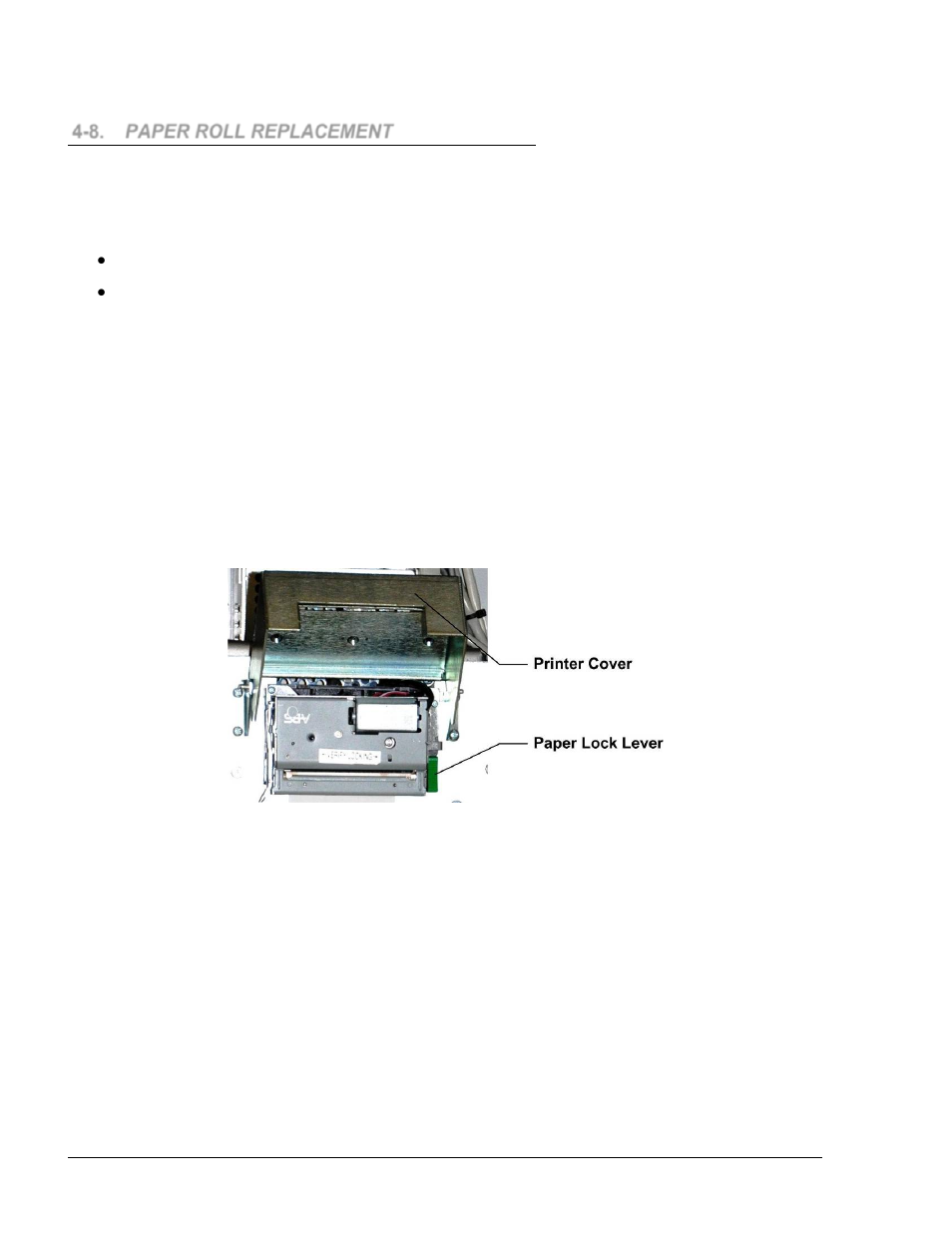 8. paper roll replacement, 8.1. general, 8.2. paper roll replacement | Figure 4-8. door handle and paper lock lever | Gasboy Islander PLUS User Manual | Page 102 / 146