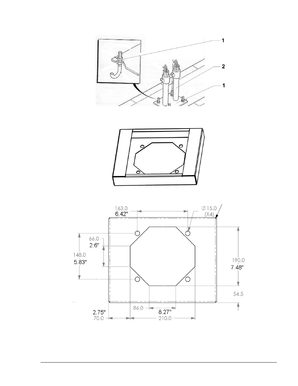 Figure 3-8 base plate installation (example), Figure 3-9 rosette (upside down view), Figure 3-10 rosette dimensions | Gasboy Islander PLUS User Manual | Page 69 / 146