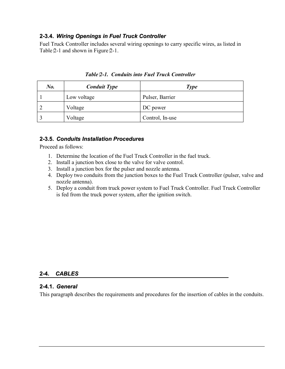 Table ‎2-1. conduits into fuel truck controller | Gasboy Fuel Truck Controller User Manual | Page 37 / 89