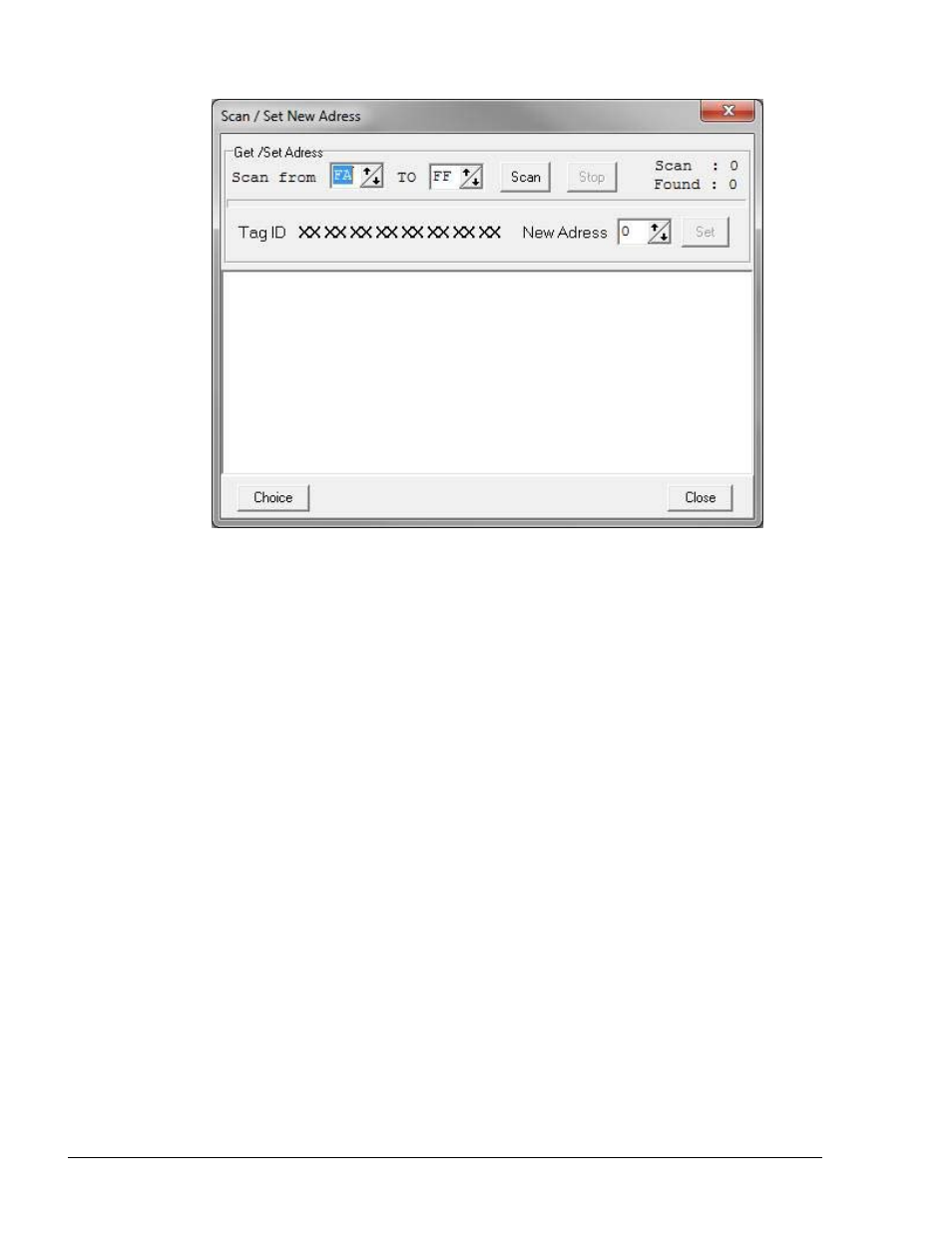 Figure 2-7. scan/set new address dialog box | Gasboy Tag Reader User Manual | Page 24 / 28