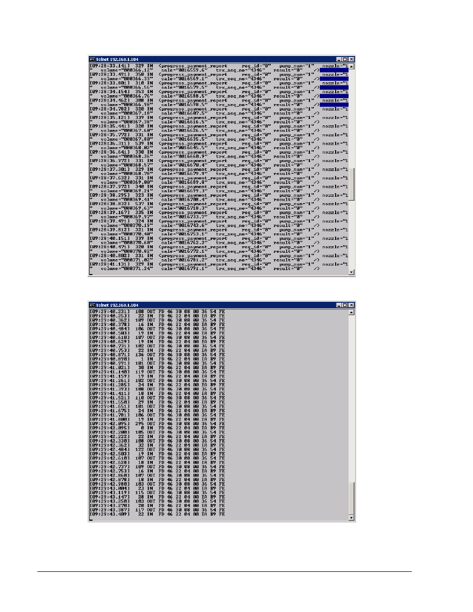 Figure 8-23. raw logs - 1, Figure 8-24. raw logs - 2 | Gasboy SiteOmat Maintenance Manual User Manual | Page 220 / 298