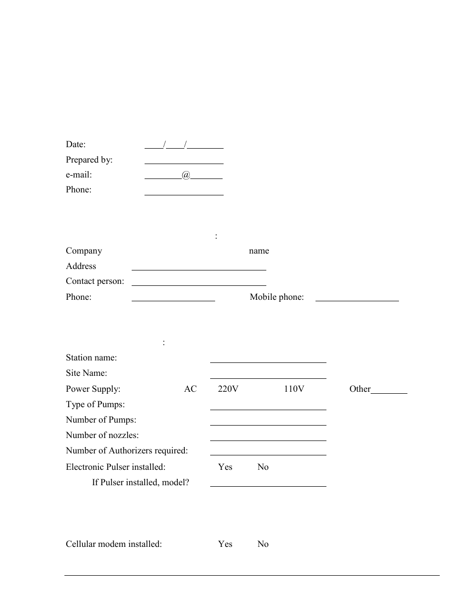 Appendix b site survey form – home base station | Gasboy SiteOmat Maintenance Manual User Manual | Page 273 / 298