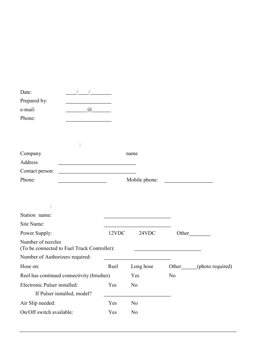 Appendix c site survey form – fuel truck station | Gasboy SiteOmat Maintenance Manual User Manual | Page 276 / 298