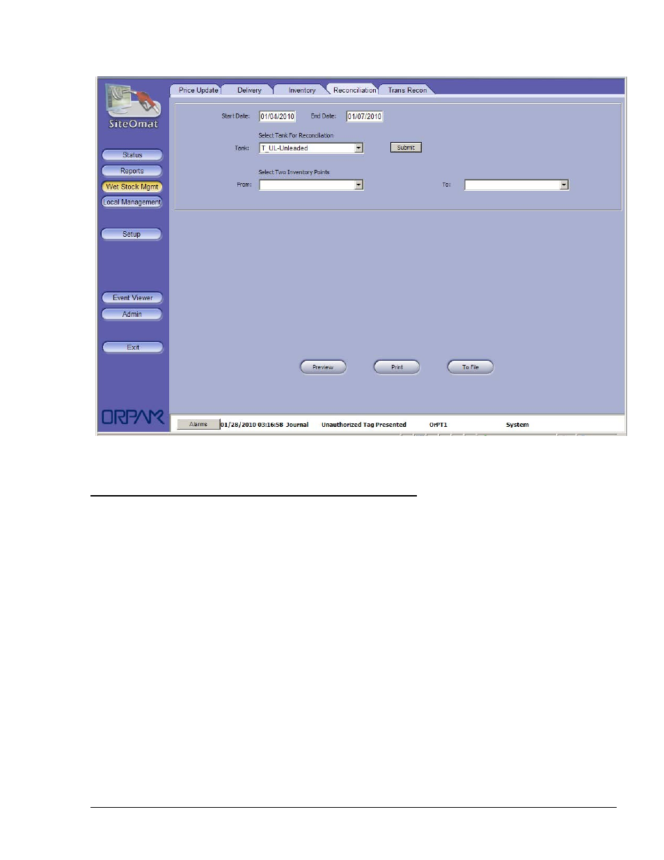 6. transaction reconciliation tab, Figure 6-12. reconciliation screen | Gasboy SiteOmat Users Manual User Manual | Page 103 / 148