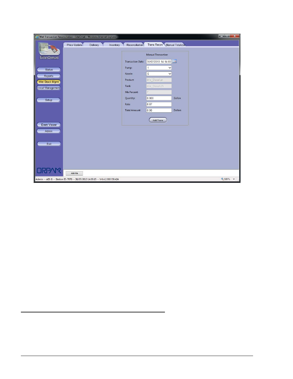 7. manual totalizer entry, Figure 6-13. transaction reconciliation window | Gasboy SiteOmat Users Manual User Manual | Page 104 / 148