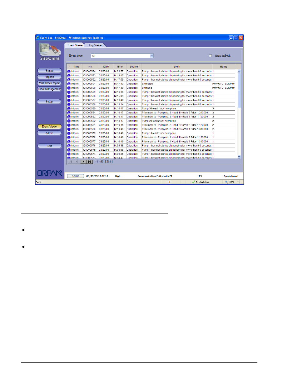 3. log viewer, Figure 8-1. event viewer | Gasboy SiteOmat Users Manual User Manual | Page 126 / 148