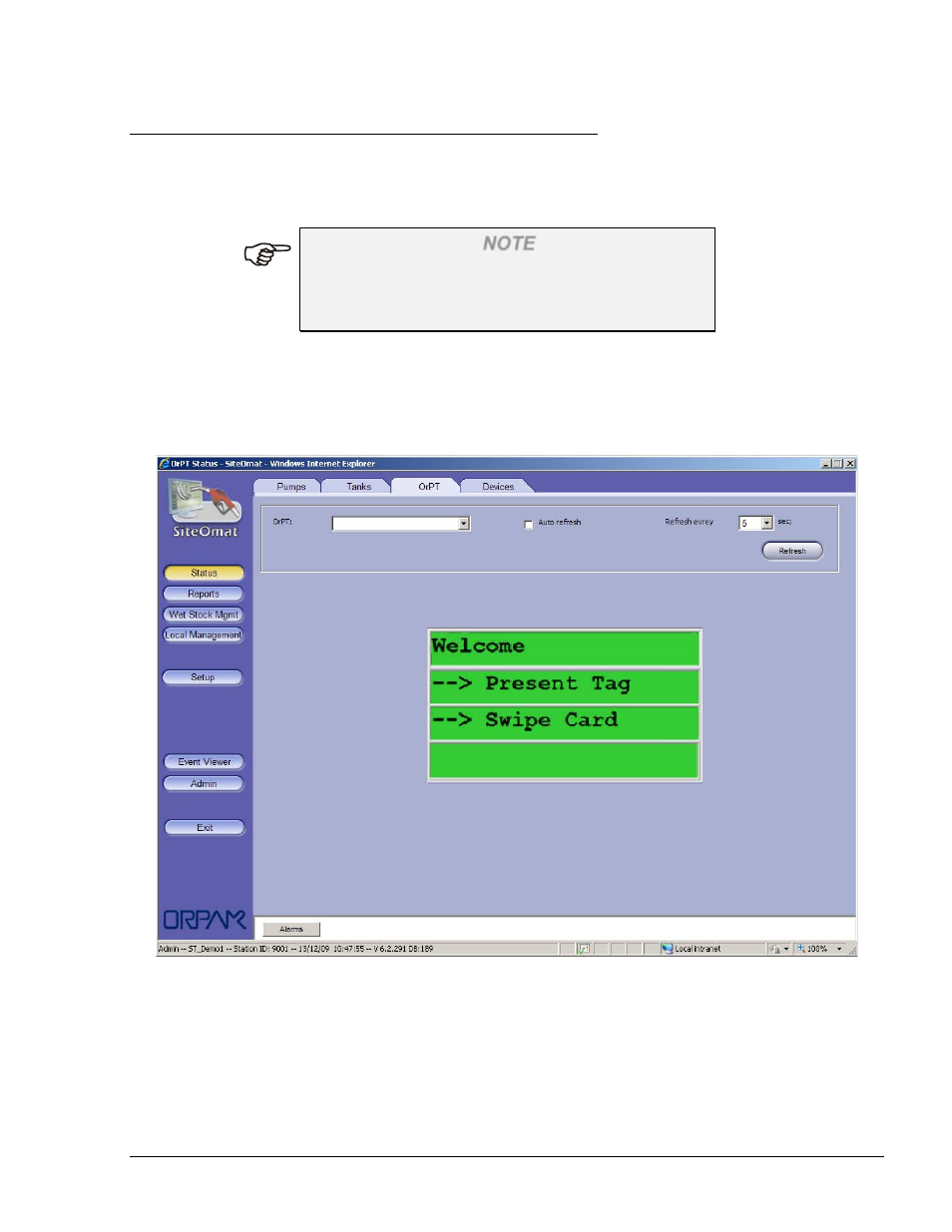 6. orpt status, Figure 4-10. station monitoring – orpt status view | Gasboy SiteOmat Users Manual User Manual | Page 43 / 148