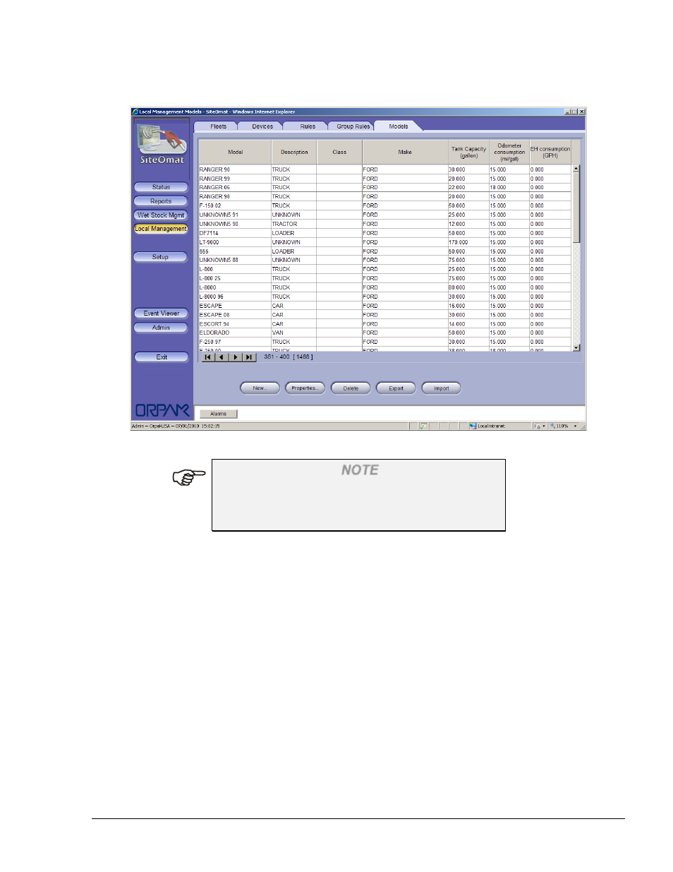 3.3. defining a new model, Figure 5-1. local management models main screen, E figure 5-1) | Gasboy SiteOmat Users Manual User Manual | Page 47 / 148