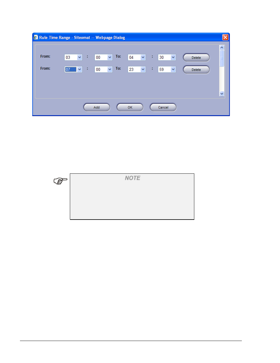 4.1.2. limits rule, Figure 5-6. rule time range dialog box | Gasboy SiteOmat Users Manual User Manual | Page 54 / 148