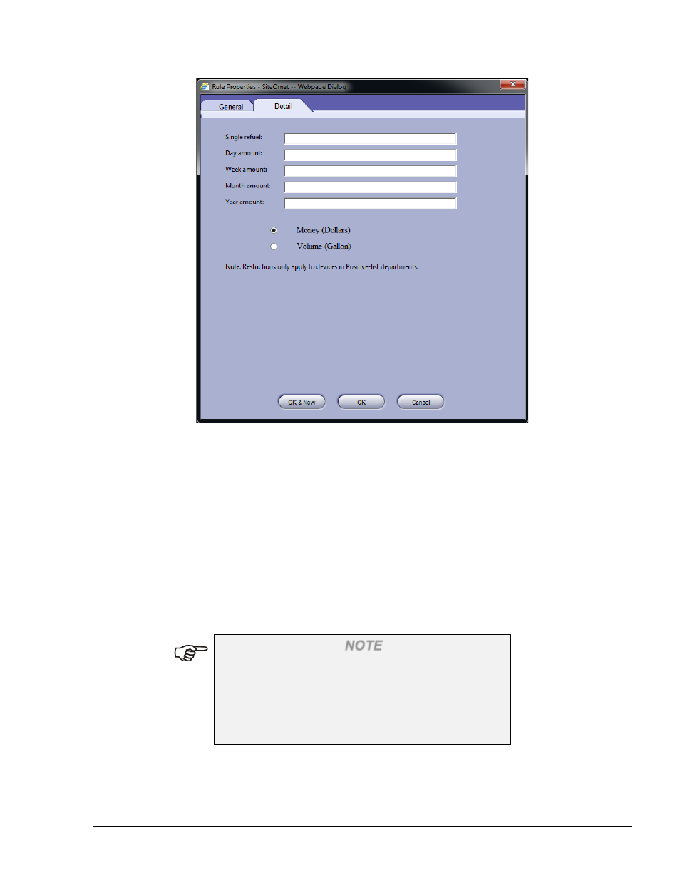 Figure 5-7. limits rule detail tab | Gasboy SiteOmat Users Manual User Manual | Page 55 / 148