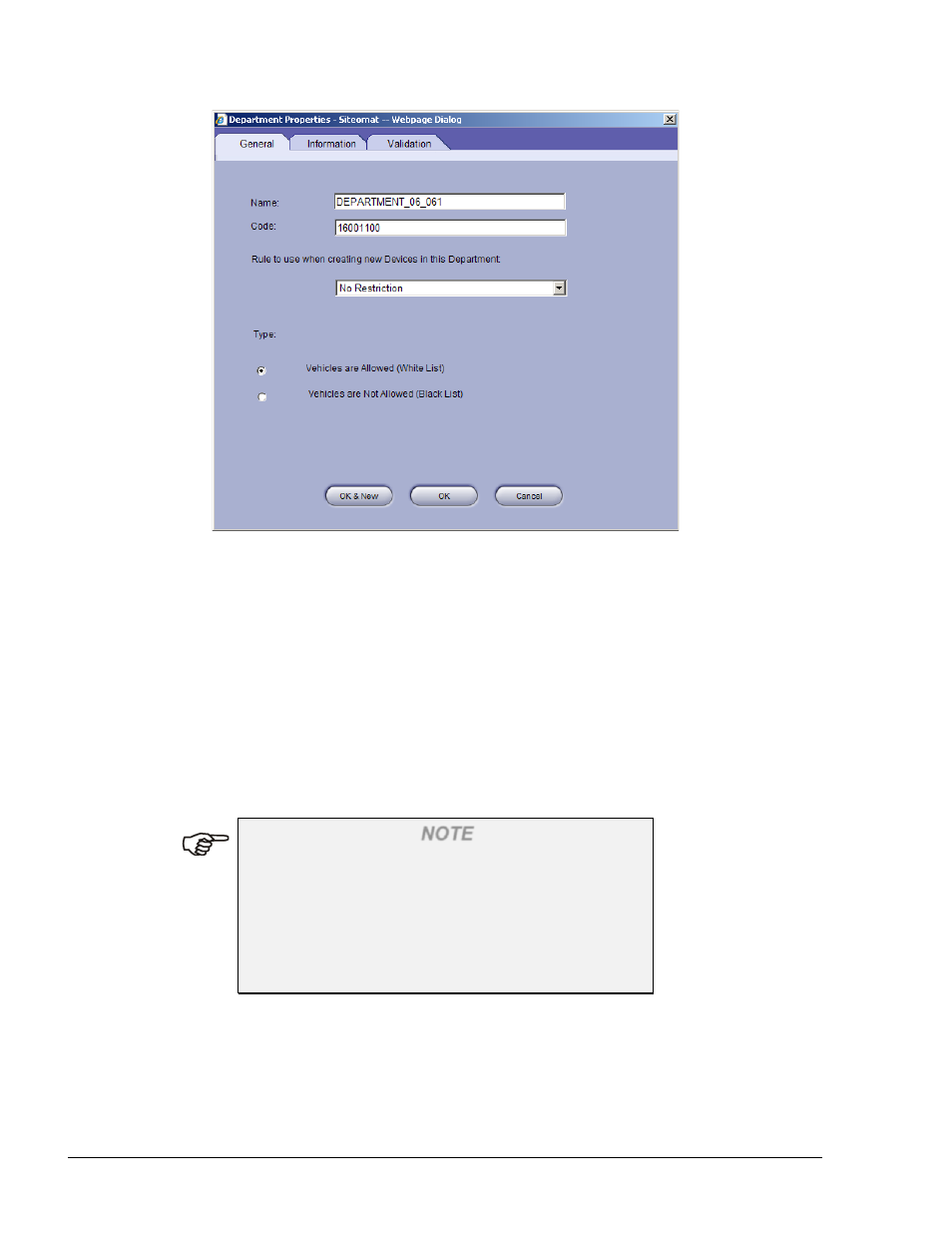 7.4. new department – information tab | Gasboy SiteOmat Users Manual User Manual | Page 72 / 148