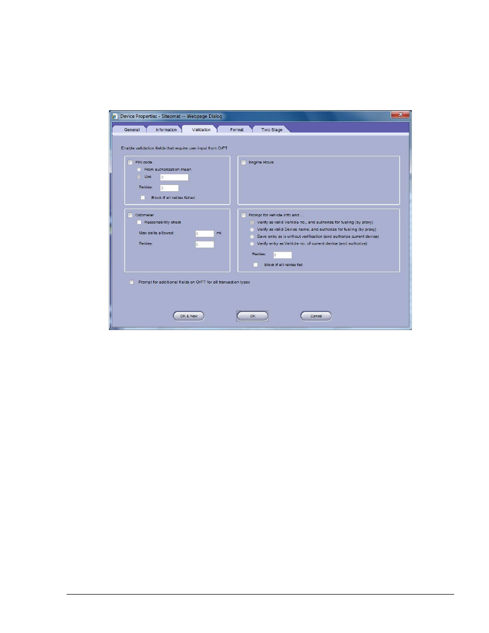8.1.3. new device – validation tab | Gasboy SiteOmat Users Manual User Manual | Page 81 / 148