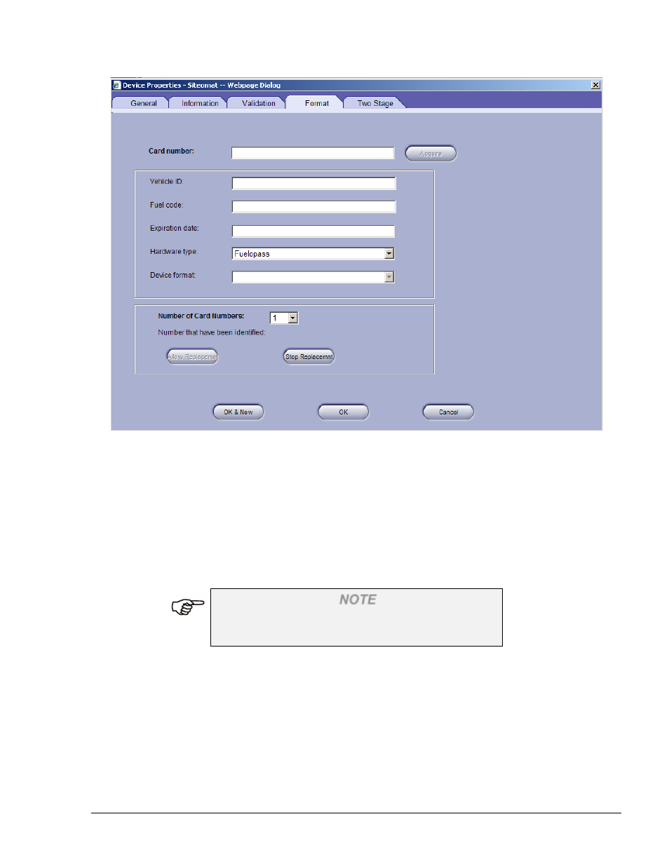 8.1.5. new device – two stage tab, Figure 5-33. device properties screen – format tab | Gasboy SiteOmat Users Manual User Manual | Page 85 / 148
