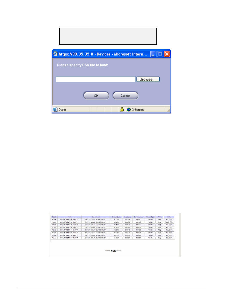 8.6. exporting devices data, 8.7. printing devices report, Figure 5-36. import device data | Figure 5-37. devices report - example | Gasboy SiteOmat Users Manual User Manual | Page 88 / 148