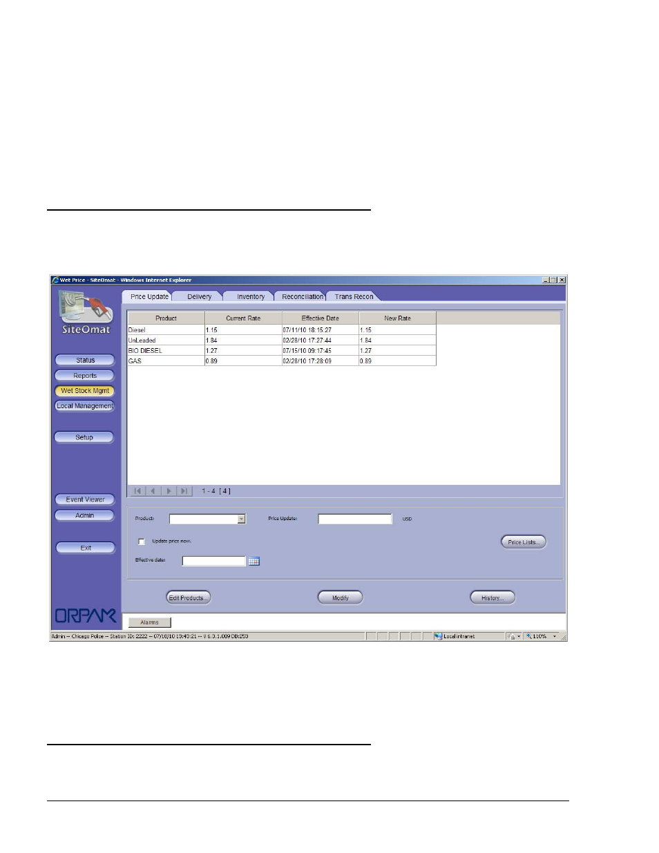 6 wet stock management, 1. general, 2. price update tab | 6wet stock management | Gasboy SiteOmat Users Manual User Manual | Page 90 / 148