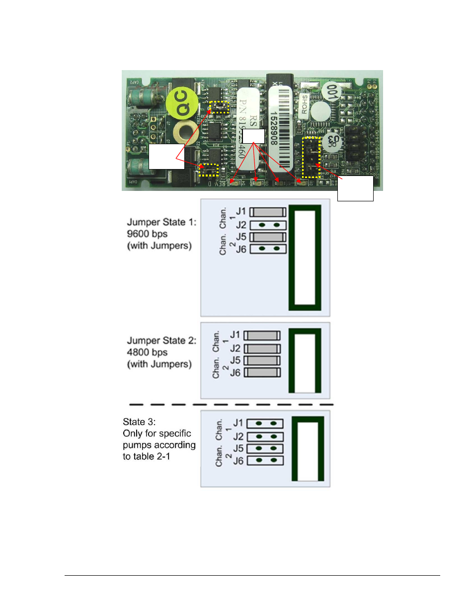 Figure 2-9. rs-485 module jumpers | Gasboy FuelOmat system 8 Popt Commverter User Manual | Page 33 / 129